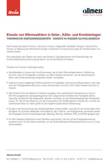 Einsatz von Wärmezählern in Solar-, Kälte- und Kombianlagen